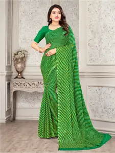 Satrani Green & Yellow Leheriya Printed Saree