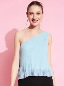KASSUALLY Blue Pleated One Shoulder A-Line Top