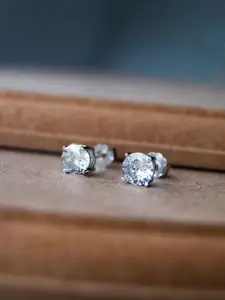 MANNASH Rhodium-Plated Sterling Silver CZ Studded Studs Earrings