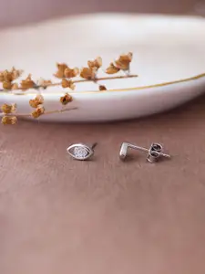 MANNASH Rhodium-Plated Sterling Silver CZ Studded Oval Studs Earrings