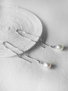 MANNASH Rhodium-Plated Teardrop Shaped Drop Earrings