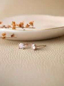 MANNASH Rose Gold Plated Sterling Silver CZ Studded Studs Earrings