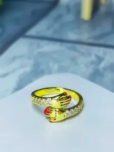UNIVERSITY TRENDZ Gold-Plated Crystal-Studded Hug Hand Finger Ring