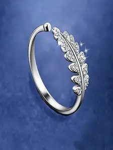 UNIVERSITY TRENDZ Women Silver-Plated Leaf Crystal-Studded Adjustable Finger Ring