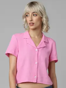 ONLY Women Linen Blend Crop Casual Shirt