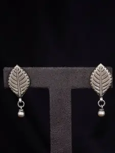 Shyle 925 Sterling Silver Silver Plated Leaf Shaped Stone Beaded Drop Earrings