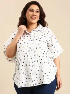 The Pink Moon Plus Size Spread Collar Abstract Printed Satin Casual Shirt
