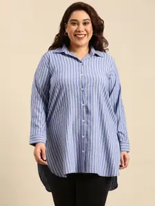 The Pink Moon Plus Size Spread Collar Striped Casual Shirt