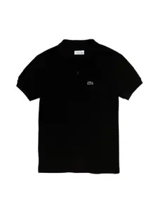 Lacoste Boys Black Solid Polo Collar T-shirt
