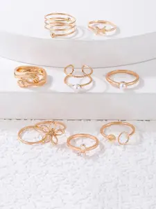 SALTY Set of 9 Gold-Plated Classic Everyday Rings
