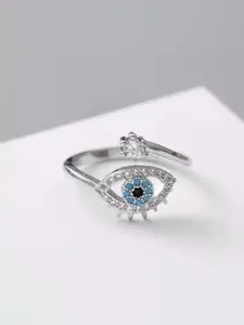 SALTY Silver-Plated Crystals-Studded Cute Evil Eye Ring