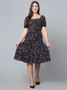 Bani Women Floral Printed Puff Sleeve Fit & Flare Dress