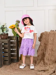 LilPicks Girls Floral Printed Top With Skirt