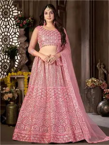 Satrani Pink Embellished Semi-Stitched Lehenga & Unstitched Blouse With Dupatta