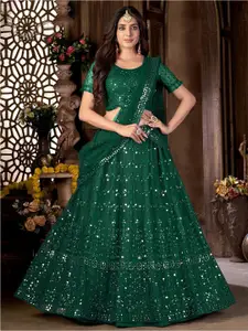 Satrani Green Embroidered Sequinned Semi-Stitched Lehenga & Unstitched Blouse With Dupatta