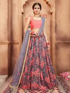 FABPIXEL Embroidered Thread Work Semi-Stitched Lehenga & Unstitched Blouse With Dupatta