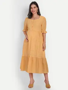 Aaruvi Ruchi Verma Self Design Fit & Flare Cotton Maternity Midi Dress