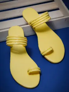 Anouk Yellow Striped One Toe Flats