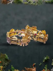 Adwitiya Collection Set of 2 Gold-Plated Elephant & Doli Temple Bangles