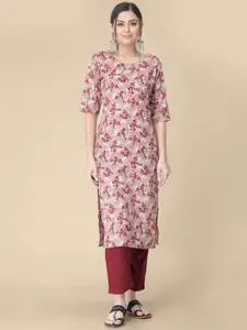 7Threads Floral Printed Crepe Straight Kurta