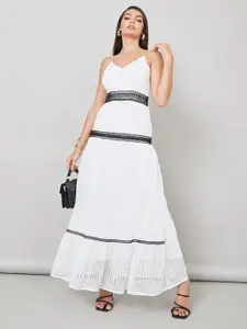 Styli White Self Design Tiered Maxi Dress