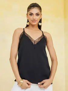Styli Black Lace Detailed Tank Top