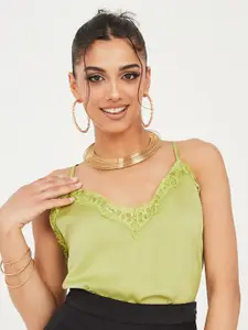 Styli Green Lace Detailed Tank Top