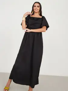 Styli Black Flared Sleeve Maxi Dress