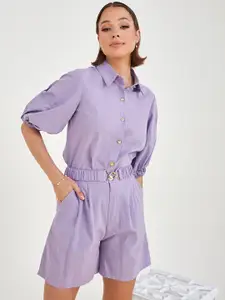 Styli Lavender Shirt With Short Co-Ords
