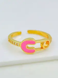 ZIVOM 18K Gold-Plated Enamel AD Studded Adjustable Finger Ring