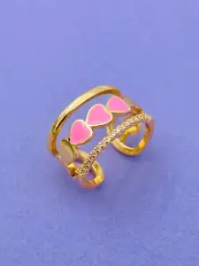 ZIVOM Gold-Plated Enamelled AD-Studded Adjustable Finger Ring