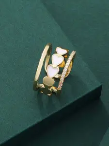 ZIVOM Gold-Plated Enamelled AD-Studded Adjustable Finger Ring