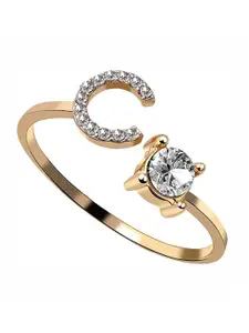 ZIVOM Women Gold-Plated CZ-Studded C-Alphabet Charm Finger Ring