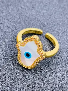 ZIVOM Women Gold-Plated CZ-Studded Evil Eye Adjustable Finger Ring