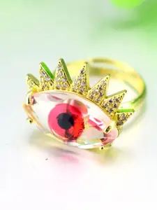 ZIVOM Gold-Plated AD-Studded Evil Eye Charm Finger Ring