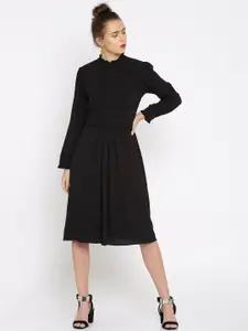RARE Women Black Solid Midi A-Line Dress