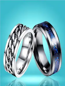 UNIVERSITY TRENDZ Men Set Of 2 Silver-Plated Dragon Spinner Finger Ring