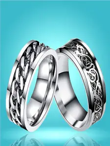 UNIVERSITY TRENDZ Men Set of 2 Silver-Plated Band Finger Ring