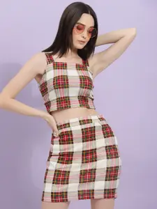 Rigo Printed Check Crop Top with Skirt Co-Ord Set