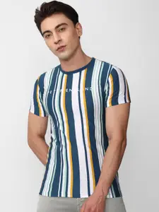 Peter England Casuals Striped Round Neck Slim Fit T-Shirt