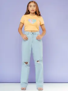 FREAKINS Women Straight Fit High-Rise Pure Cotton  Jeans