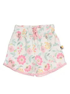 Lil Lollipop Girls Floral Printed Mid Rise Knitted Pure Cotton Shorts