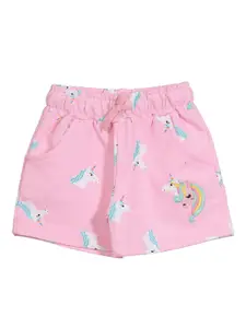 Lil Lollipop Girls Pink Conversational Printed Pure Cotton Shorts