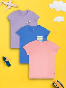 XY Life Girls Pack of 3 Intelliease Combed Cotton Playmate T-shirt