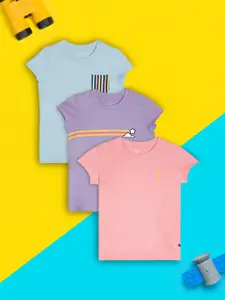 XY Life Girls Pack of 3 Intelliease Combed Cotton Playmate T-shirt