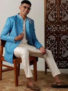 SHRESTHA BY VASTRAMAY Men Pearl Embroidered Detail Kurta With Trousers & Ethnic Jacket