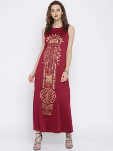 Global Desi Women Maroon Printed Maxi Dress