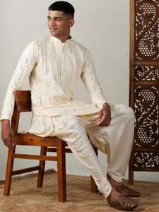SHRESTHA BY VASTRAMAY Men Embroidered Mirror Work Kurta With Dhoti Pants
