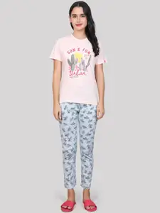 evolove Typography Printed Pure Cotton Night Suit
