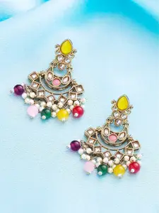 Yellow Chimes Gold-Plated Stone-Studded Drop Earrings